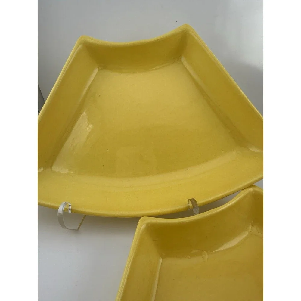 Vintage Santa Anita Ware California Yellow MCM Boomerang Serving Dishes Set 2
